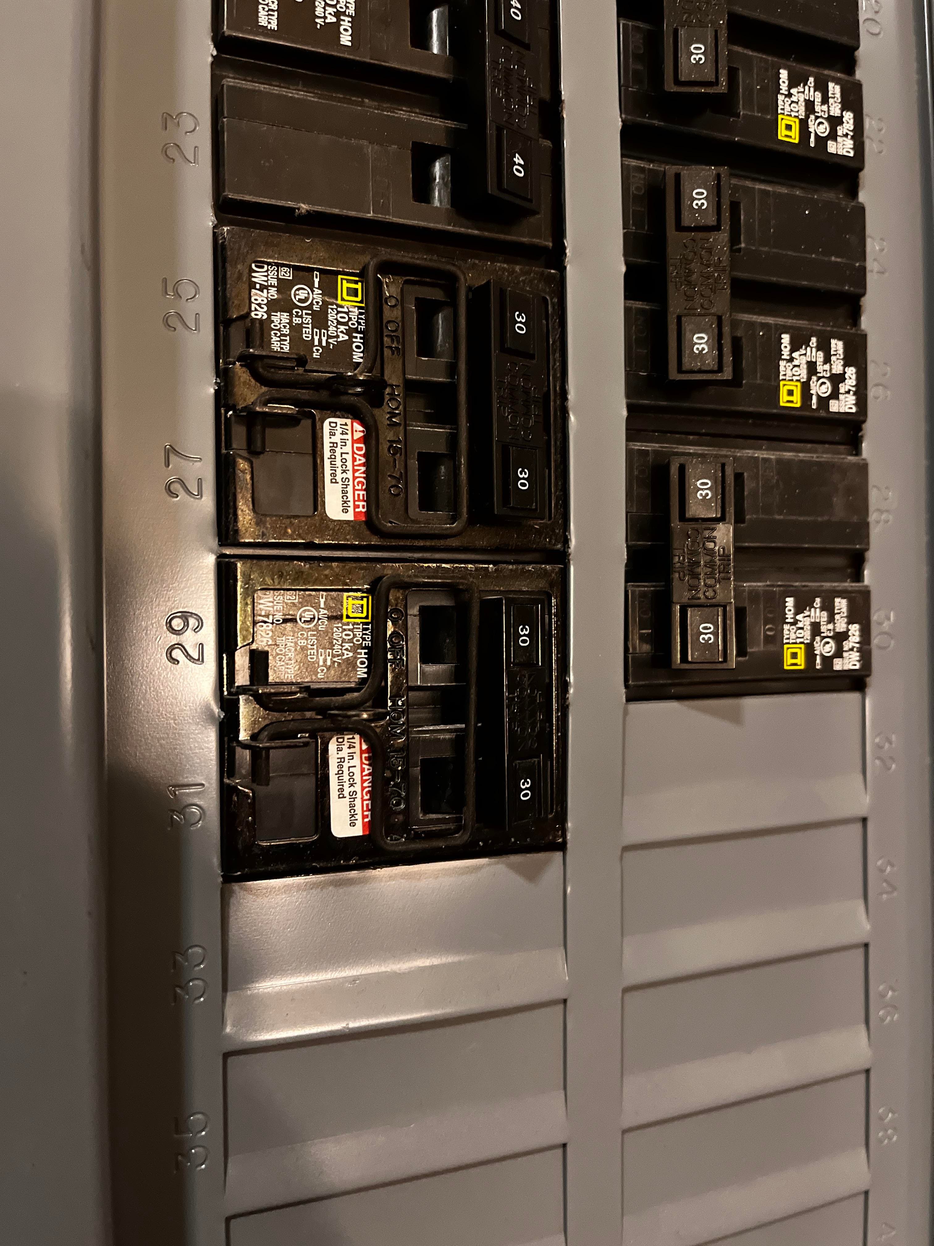 Tripped circuit breaker in a distribution board