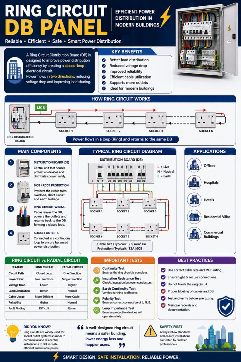 Modern circuit breaker distribution board with MCBs and RCCBs